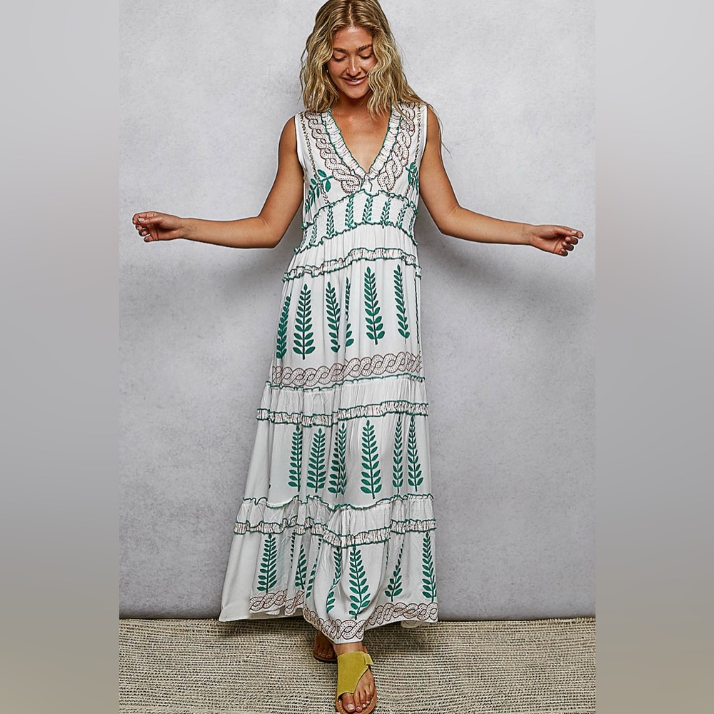 Ivory+Teal Multi Maxi Dress